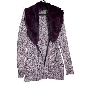 Bebe Purple Knit Fur Collar Cardigan Sweater y2k duster glam chic bratz 2000s